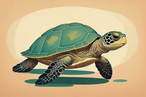 illustration of a turtle on a green background in cartoon style. ai generative photo