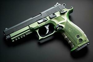 Semi-automatic handgun on a solid color background. Close-up. ai generative photo