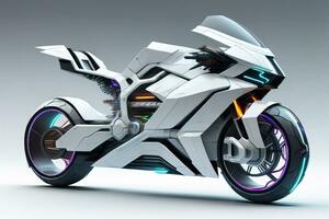 a white super sports motorcycle on a gray background. ai generative photo
