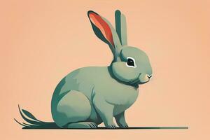 Vector illustration of a cute white rabbit sitting on a solid colour background. ai generative photo