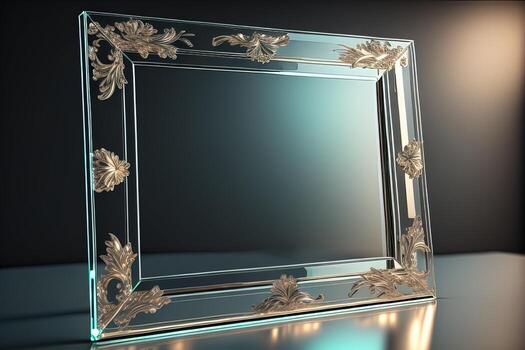 Glass picture frame on a solid color background. ai generative photo