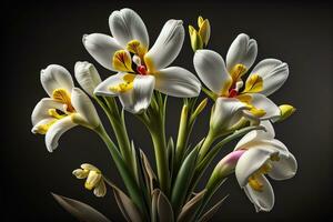 ramo de flores de blanco lirios en un sólido color antecedentes. ai generativo foto