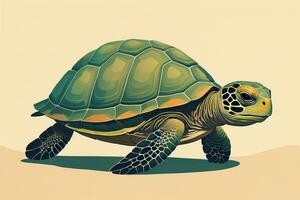 ilustración de un Tortuga en un verde antecedentes en dibujos animados estilo. ai generativo foto