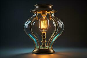 Lantern with glowing light on dark background. ai generative photo
