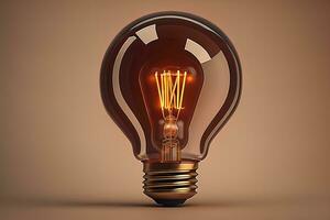 Glowing glass light bulb on dark background. ai generative photo