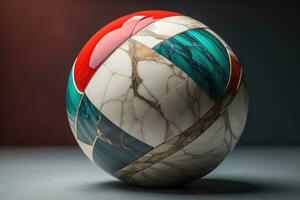 Colorful marble ball on a solid colour background. Close-up. ai generative photo