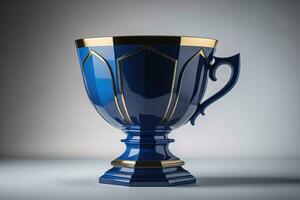 Golden trophy cup on wooden table. Award concept. ai generative photo