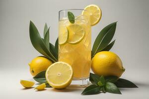 Glass of lemonade with fresh lemons. ai generative photo