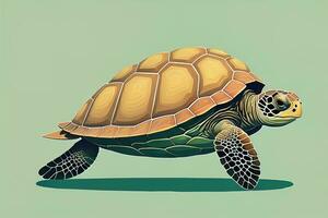 ilustración de un Tortuga en un verde antecedentes en dibujos animados estilo. ai generativo foto