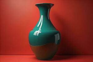 Ceramic vase on a solid color background. ai generative photo