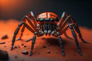 jumping spider closeup on solid color background, copyspace. ai generative photo