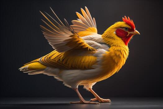 Colorful chicken on a solid color background, studio photo. ai generative photo