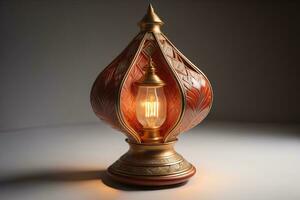 Lantern on a wooden table and a dark background. ai generative photo