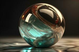 Transparent crystal ball on a wooden table. ai generative photo