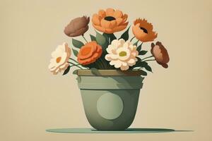 Flowerpot with daisies. Vector illustration in retro style. ai generative photo