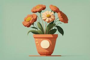 Flowerpot with daisies. Vector illustration in retro style. ai generative photo