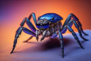 jumping spider closeup on solid color background, copyspace. ai generative photo