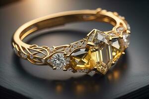 Jewelry ring with precious stones. Jewelry background. ai generative photo