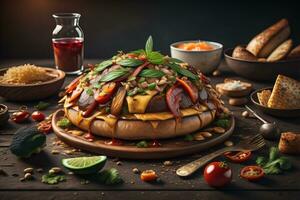 Top view of different indian dishes on dark background. Indian cuisine. ai generative photo