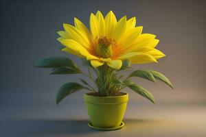 Flowers in a pot on a solid color background. ai generative photo