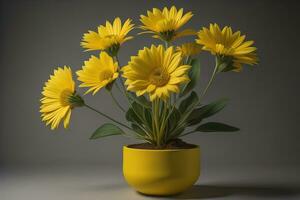 Flowers in a pot on a solid color background. ai generative photo