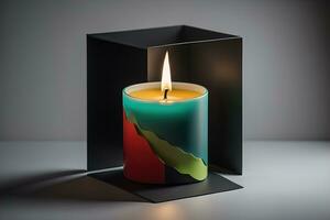 Creative burning candle on a wooden background. ai generative photo