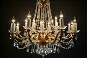 Luxury chandelier isolated on dark background. ai generative photo