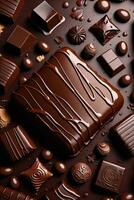Chocolate truffles on a dark background. ai generative photo
