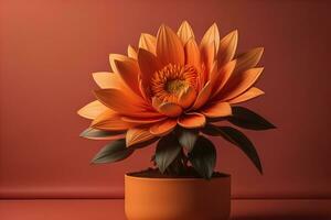 Flowers in a pot on a solid color background. ai generative photo