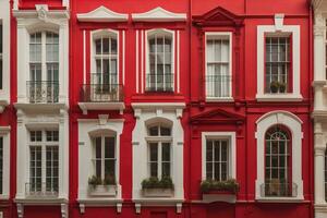 vistoso ventanas de un típico casa en el ciudad, ai generativo foto