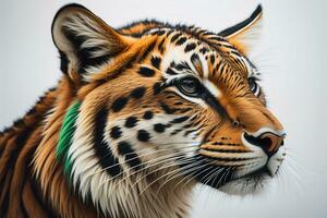 retrato de un Tigre en un sólido color antecedentes. de cerca. ai generativo foto