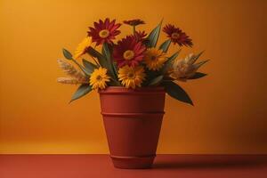 Flowers in a pot on a solid color background. ai generative photo