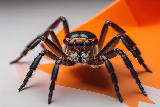 jumping spider closeup on solid color background, copyspace. ai generative photo