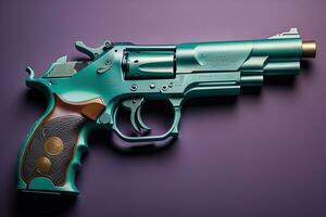 Semi-automatic handgun on a solid color background. Close-up. ai generative photo