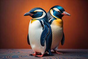 Cute penguin standing in front of solid color background. ai generative photo