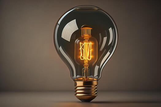 Glowing glass light bulb on dark background. ai generative photo
