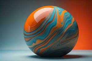 Colorful marble ball on a solid colour background. Close-up. ai generative photo