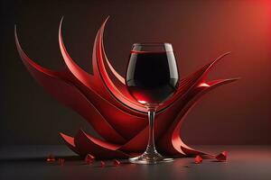 Glass of red wine on black background. ai generative photo