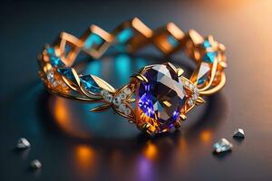 Jewelry ring with precious stones. Jewelry background. ai generative photo