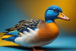 Beautiful duck on a solid color background. ai generative photo