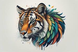 Tiger head with colorful background. ai generative photo