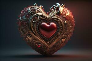 Red heart on dark background. Vintage style. ai generative photo