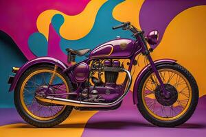 Modern powerful sports motorcycle on a colorful background. ai generative photo