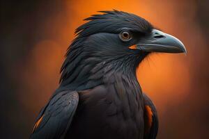 Close up portrait of a black raven, Corvus corax. ai generative photo