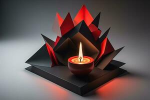 Creative burning candle on a wooden background. ai generative photo