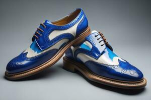 Men's shoes on a solid colour background. Studio shot. ai generative photo