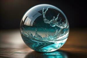 Transparent crystal ball on a wooden table. ai generative photo