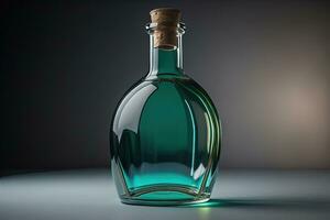 Bottle with a liquid on a solid color background. ai generative photo