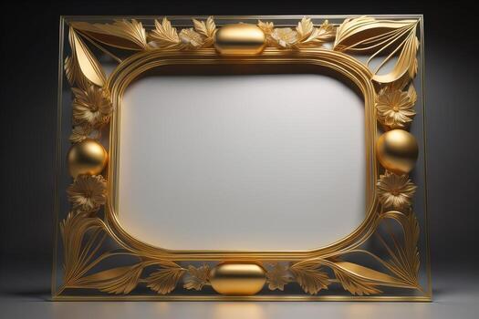 Glass picture frame on a solid color background. ai generative photo