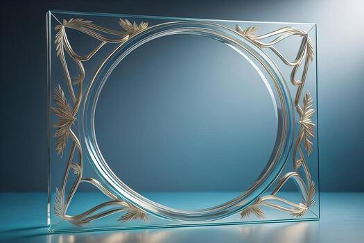 Glass picture frame on a solid color background. ai generative photo